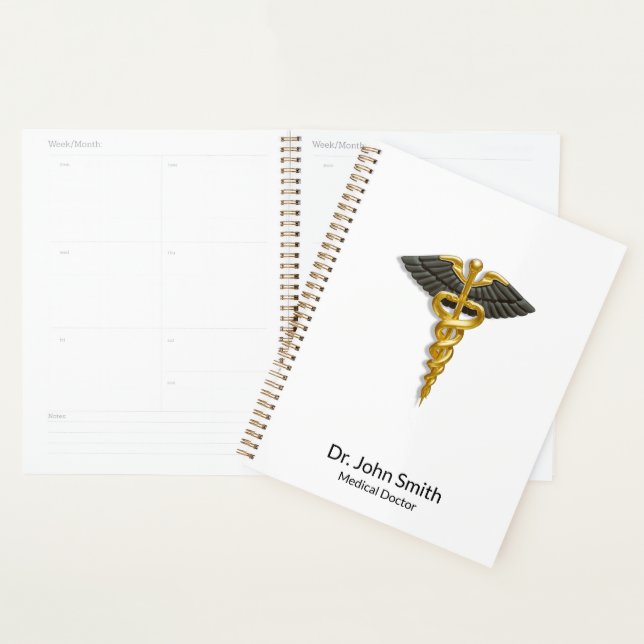 Classy Elegant Gold Caduceus Black Wings Medical Planner (Display)