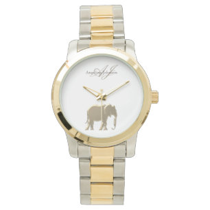 Classy Elegant Gold Elephant Monogrammed Watch
