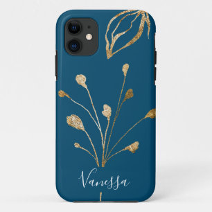 Classy Elegant Gold flowers Custom Name iPhone 11 Case