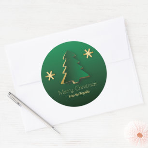 Classy Elegant Gold Green Christmas Tree Classic Round Sticker