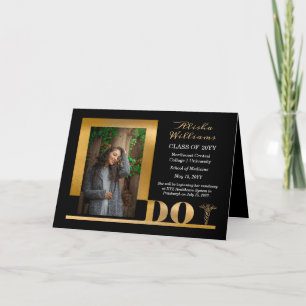 Classy Elegant Gold MD Caduceus 1 Photo Black Card