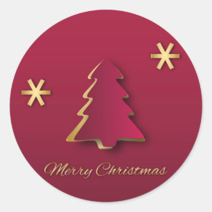 Classy Elegant Gold Red Christmas Tree Classic Round Sticker