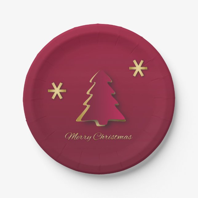 Classy Elegant Gold Red Christmas Tree Paper Plate (Front)