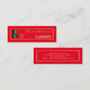 Classy Elegant Gold Text Graduate Photo Mini Business Card
