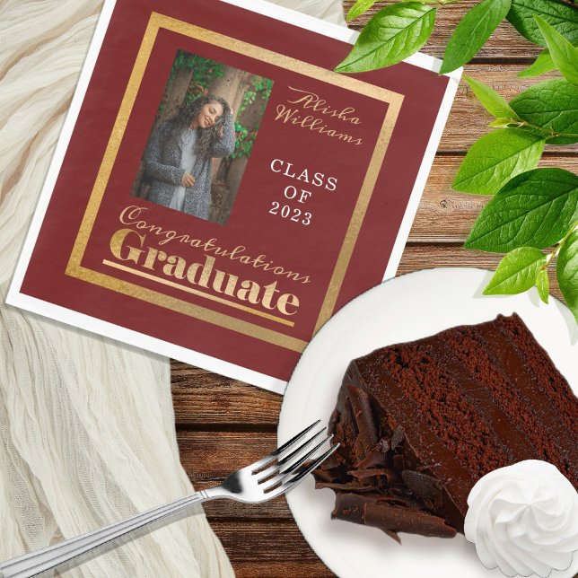 Classy Elegant Gold Text Graduate Photo Napkin (Creator Uploaded)