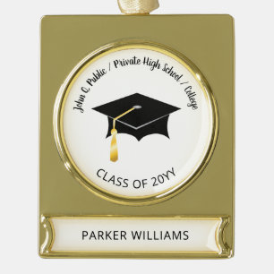 Classy Elegant Grad Cap School Graduate Graduation Gold Plated Banner Ornament