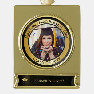 Classy Elegant Grad Cap School Graduate Graduation Gold Plated Banner Ornament
