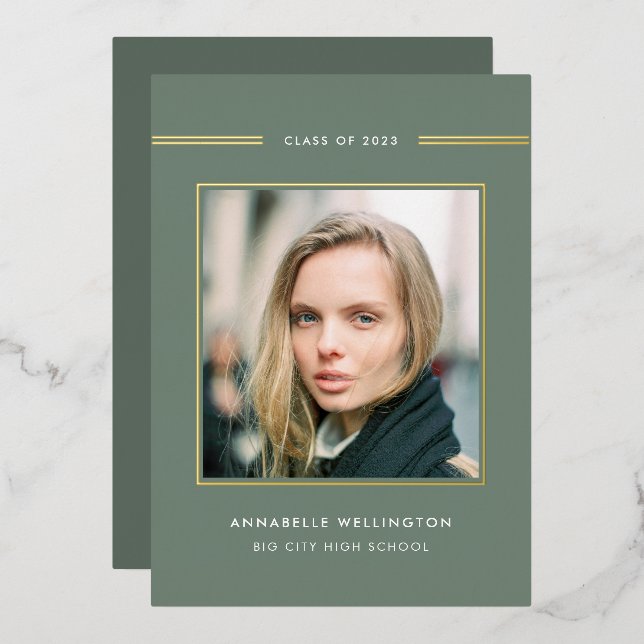 Classy Elegant Green Graduation Photo Gold (Front/Back)