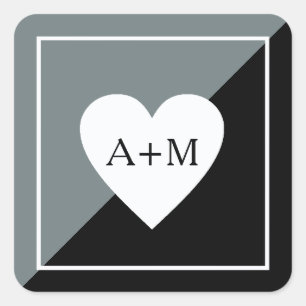 classy elegant grey + black love heart wedding  square sticker
