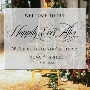 Classy Elegant Happily Ever After Wedding Welcome Acrylic Sign
