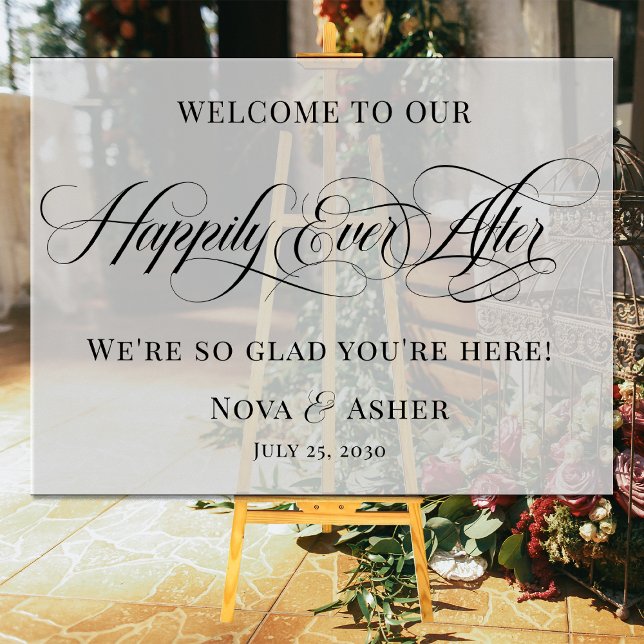 Classy Elegant Happily Ever After Wedding Welcome Acrylic Sign (Creator Uploaded)