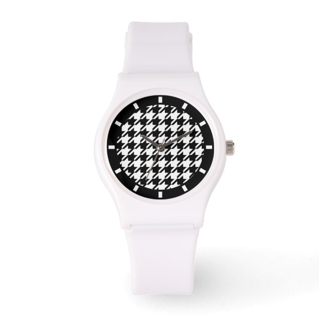 Classy Elegant Houndstooth Pattern Black And White Watch (Front)