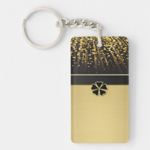Classy Elegant Irish Shamrock ,Faux Gold Confetti Key Ring