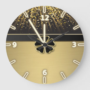 Classy Elegant Irish Shamrock ,Faux Gold Confetti Large Clock