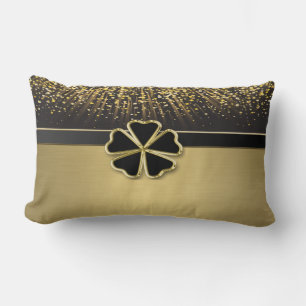 Classy Elegant Irish Shamrock ,Faux Gold Confetti Lumbar Cushion