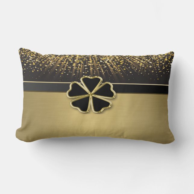 Classy Elegant Irish Shamrock ,Faux Gold Confetti Lumbar Cushion (Front)