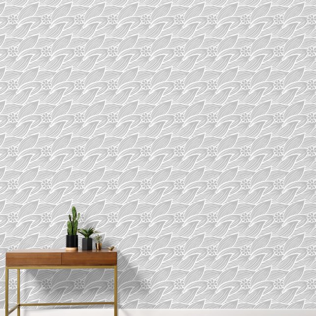 Classy Elegant Light Grey and White Floral Pattern Wallpaper (Hallway)
