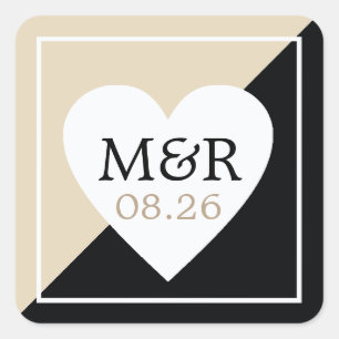 classy elegant  love heart black/beige wedding  square sticker