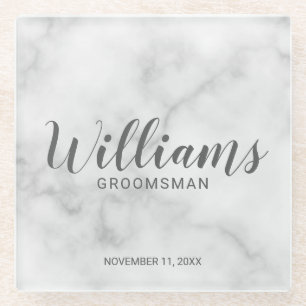 Classy Elegant Marble Personalised Groomsmen Glass Coaster
