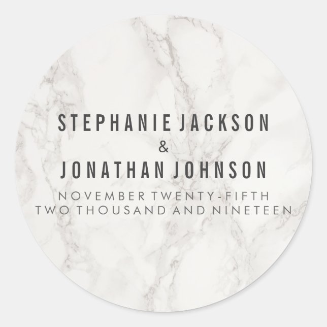 Classy Elegant Marble Wedding Celebration Classic Round Sticker (Front)