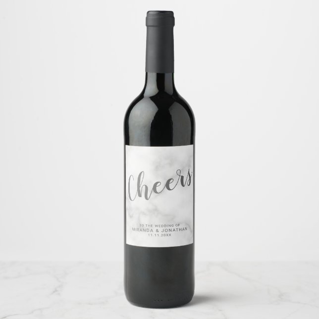 Classy Elegant Marble Wedding Wine Label (Front)