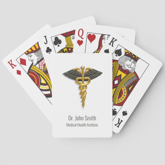 Classy Elegant Medical Gold Caduceus Black Wings Playing Cards (Back)