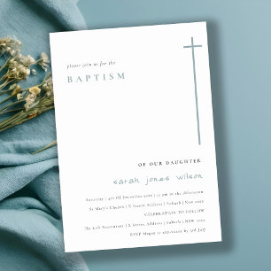 Classy Elegant Minimal Blue Typography Baptism Invitation