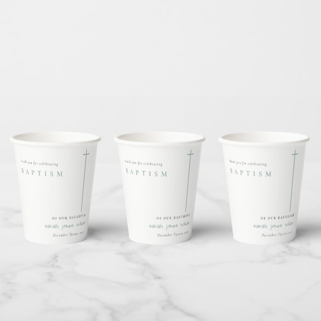 Classy Elegant Minimal Blue Typography Baptism Paper Cups (Multi)