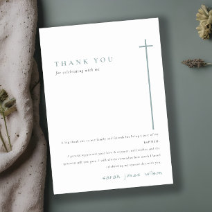 Classy Elegant Minimal Blue Typography Baptism  Thank You Card