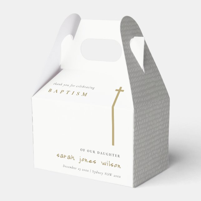 Classy Elegant Minimal Gold Typography Baptism Favour Box (Front Side)