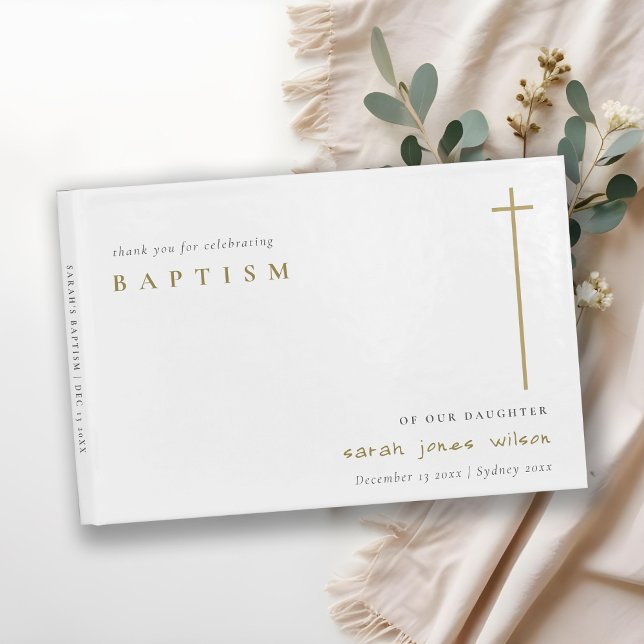 Classy Elegant Minimal Gold Typography Baptism Guest Book (Creator Uploaded)