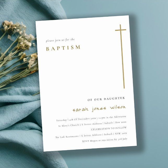 Classy Elegant Minimal Gold Typography Baptism  Invitation (Creator Uploaded)