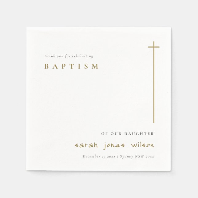 Classy Elegant Minimal Gold Typography Baptism Napkin (Front)