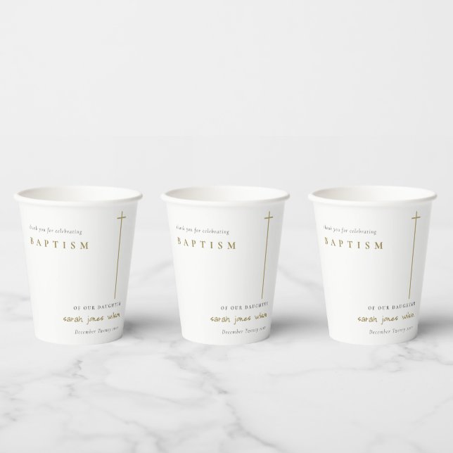 Classy Elegant Minimal Gold Typography Baptism Paper Cups (Multi)