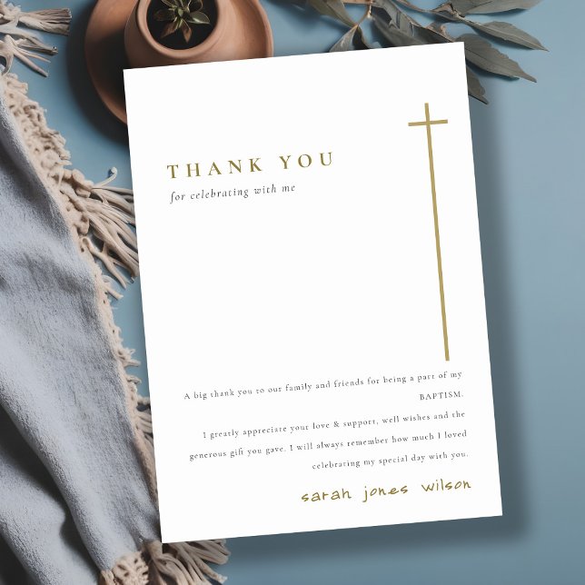 Classy Elegant Minimal Gold Typography Baptism Thank You Card (Creator Uploaded)