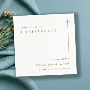Classy Elegant Minimal Gold Typography Christening Napkin