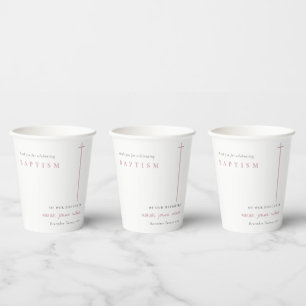 Classy Elegant Minimal Pink Typography Baptism Paper Cups