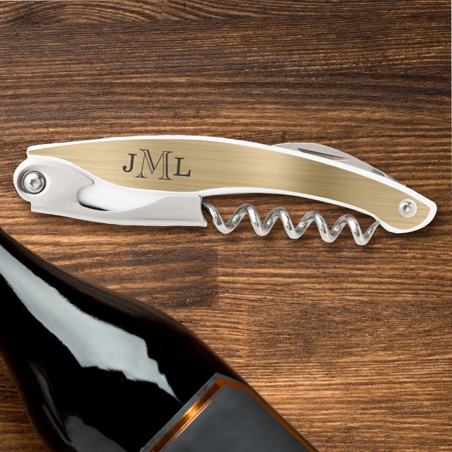 Classy Elegant Monogram 3 Letters Brushed Gold Corkscrew (Creator Uploaded)