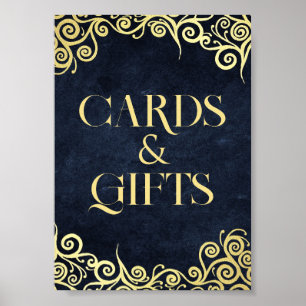   Classy Elegant Navy Blue And Gold Card And Gifts Poster