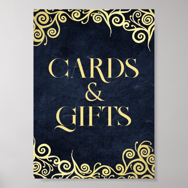   Classy Elegant Navy Blue And Gold Card And Gifts Poster (Front)