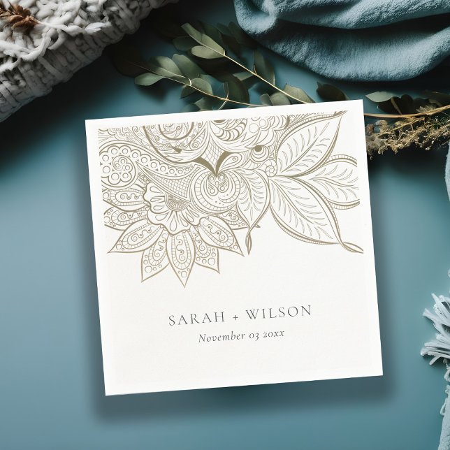 Classy Elegant Ornate Paisley Ivory Gold Wedding Napkin (Creator Uploaded)