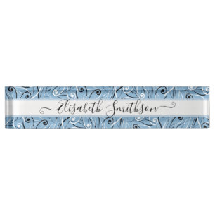 Classy & Elegant Pastel Blue Professional Floral Nameplate