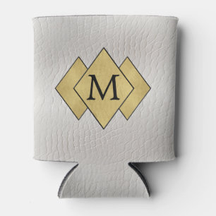 Classy Elegant Personalised Faux White Leather Can Cooler
