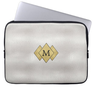 Classy Elegant Personalised Faux White Leather Laptop Sleeve
