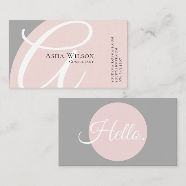 Classy Elegant Pink and Grey Business Card (Front/Back)