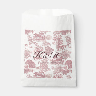 Classy Elegant Pink Horse Toile Name Initials Favour Bag