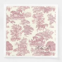 Classy Elegant Pink Horse Toile Name Initials