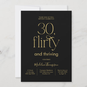 Classy Elegant Plain Black and Gold 30th Birthday Invitation