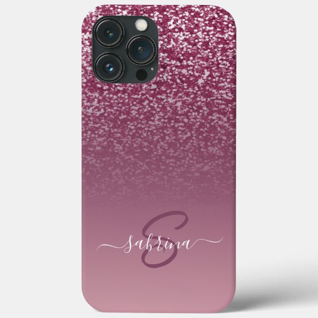 Classy Elegant Purple Glitter Monogrammed Name Case-Mate iPhone Case (Back)