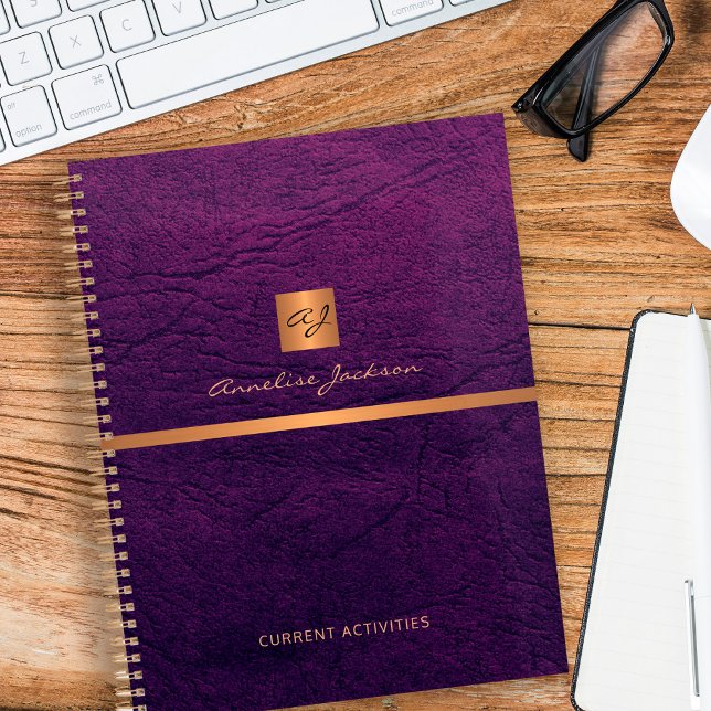 Classy elegant purple leather gold monogrammed planner (Creator Uploaded)